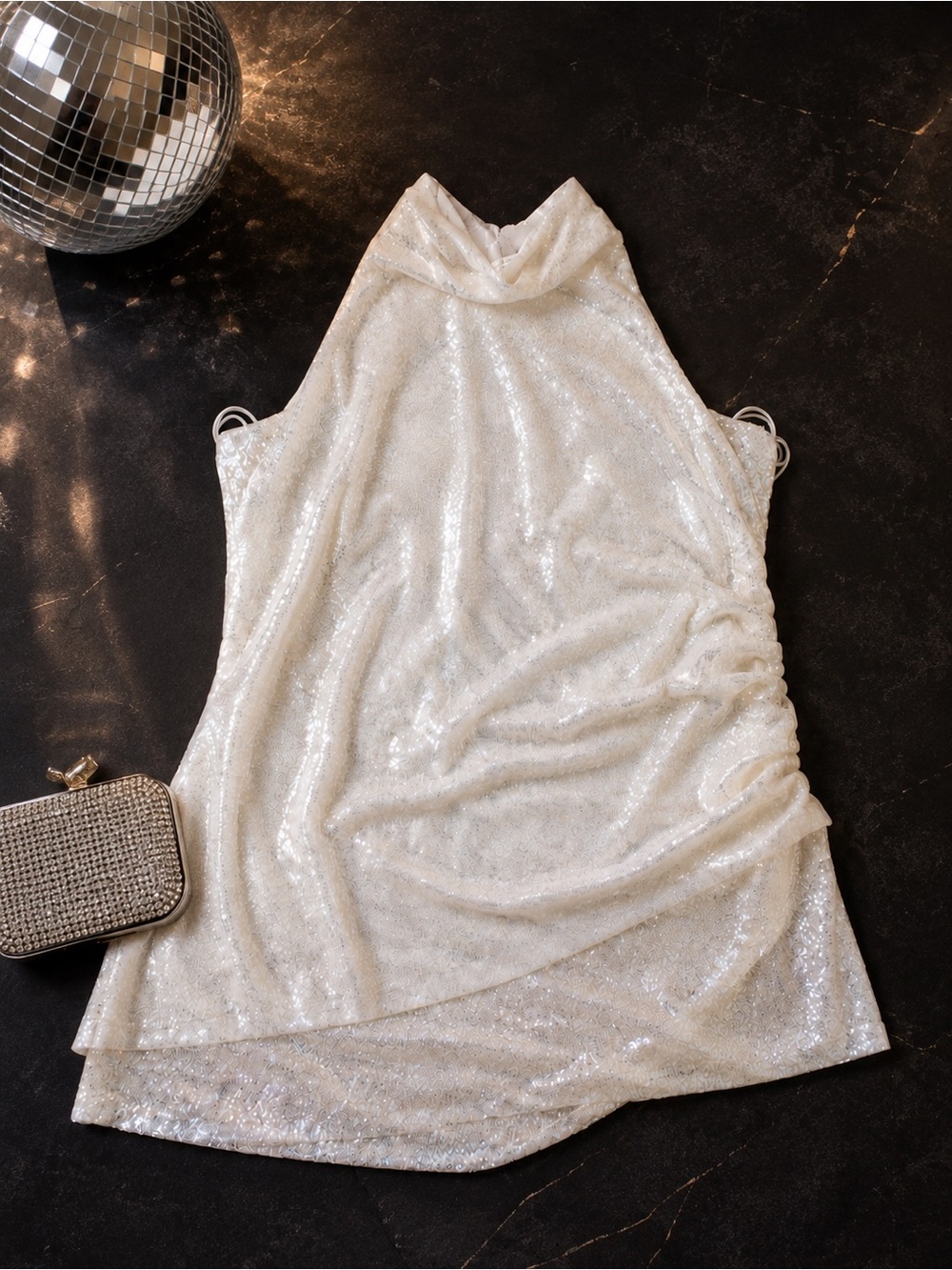 Fashion Nova Ivory Layla Sequin Mini Dress
